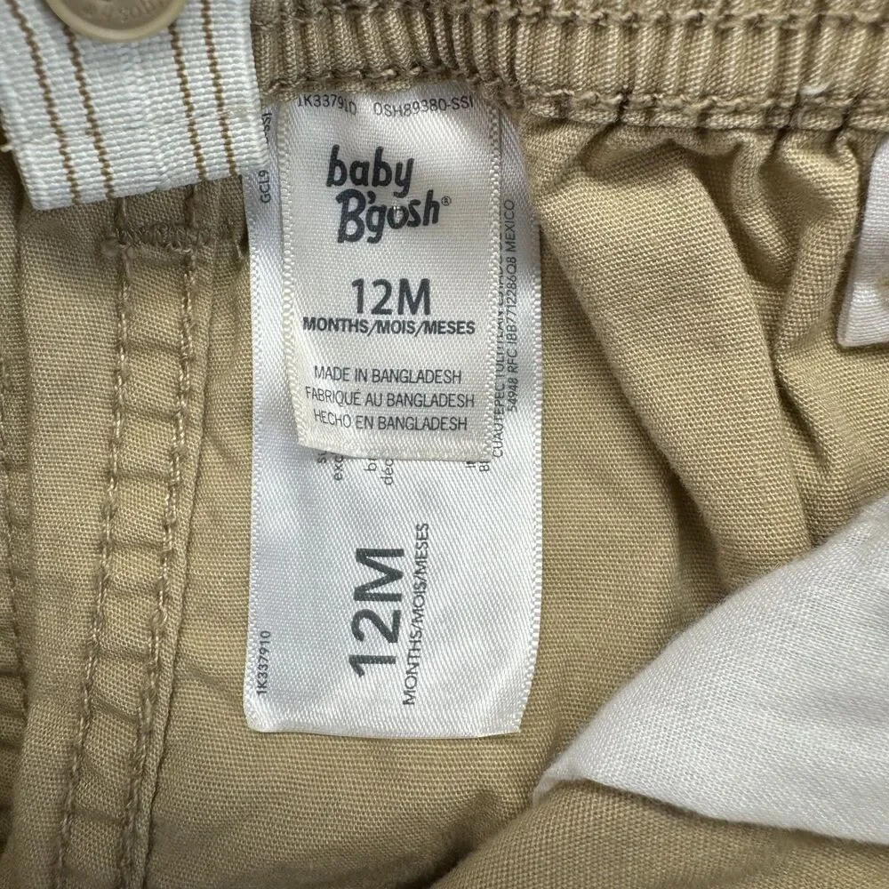 OshKosh Baby B'gosh Suspender Shorts Boy's 12 Months Overalls Brown Cargo NWT
